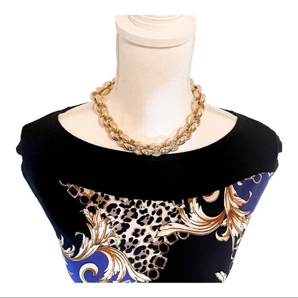 Tiana B. Leopard Baroque Print Tulip-Hem Boatneck Midi Sheath Dress SZ S EUC - Picture 4 of 14